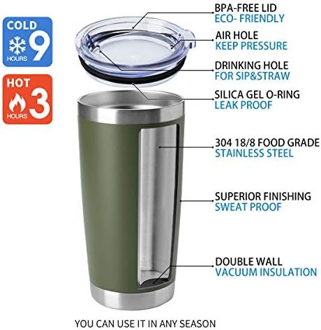 HASLE OUTFITTERS 20oz Tumblers Bulk Stainless Steel Cup with Lid Double Wall Vacuum Insulated Coffee Mug for Cold & Hot Drinks 8 Pack, Army Green - Image 4