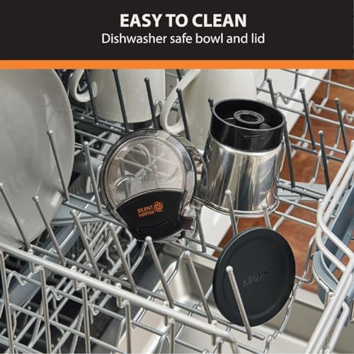 Krups, Coffee Grinder, Ultimate Silent Vortex Plastic and Stainless Steel Grinder with Removable Bowl Mess-Free, 8 Times Quieter, 2 Speeds 240 Watts, Dry Herbs, Dishwasher Safe, 12 cups ground Silver - Image 5