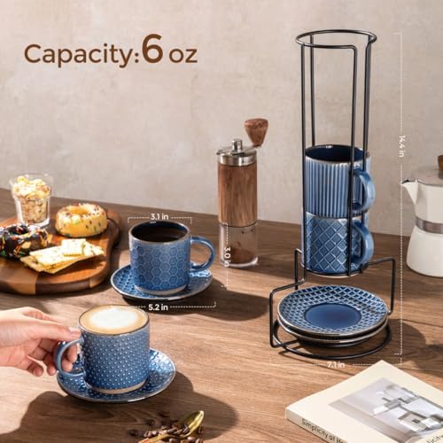 GBhome 6 OZ Coffee Mugs with Saucer and Stand, Ceramic Espresso Coffee Cup - Image 3