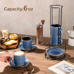 GBhome 6 OZ Coffee Mugs with Saucer and Stand, Ceramic Espresso Coffee Cup - Image 3