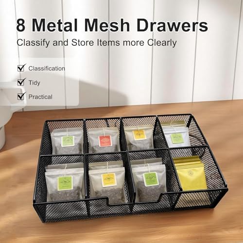 Tea Bag Organizer Wood Tea Organizer with 8 Compartments Storage Chests Tea Station Chest Display Container Box for Countertop Kitchen - Image 4