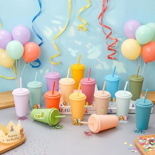 Honeydak 30 Pcs Reusable Plastic Tumbler with Lid&Straw,Glitter,Solid - Image 2