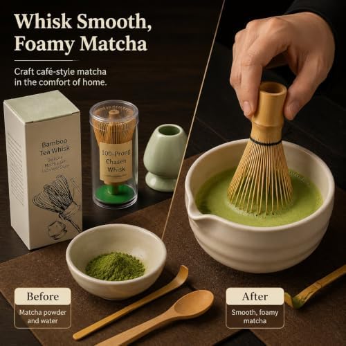 Japanese Matcha Whisk Set, 100-Prong Tea Brush and Scoop for Tea Practice - Image 3