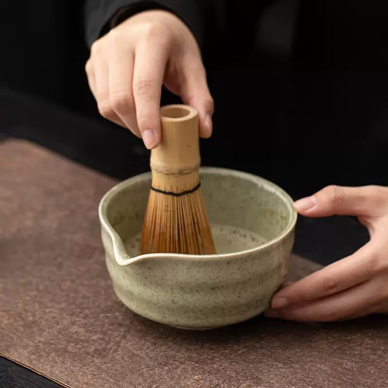 Traditional Japanese Matcha Tea Set, Handcrafted Ceramic Bowl with Bamboo Whisk, Scoop and Stand, Complete 4-Piece Ceremonial Kit for Tea Preparation (Green) - Image 3