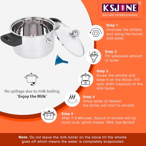 KSJONE See Through lid Milk Boiler 67 oz/2000 ml Pot, Stainless Steel Double Wall Milk Cooker with Whistle and Funnel, Silver - Image 5