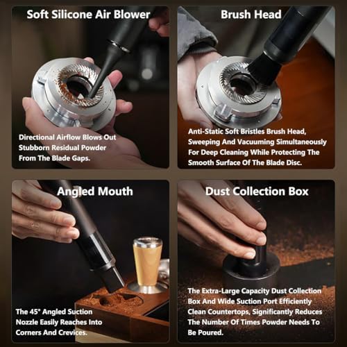 Coffee Grinder Vacuum Cleaner, Handheld Mini Vacuum for Coffee Grounds Cordless Vacuuming Tools Kit Rechargeable for Coffee Shop Home - Image 6