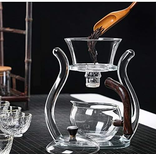 RORA Lazy Kungfu Glass Tea Set Semi Automatic Drip Rotating with Infuser Glass Teapot Set (6 cups) - Image 6