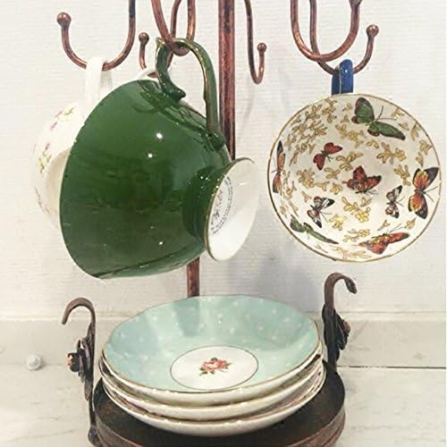Creation Core Vintage Bronze Iron Coffee Cup Holder Storage Premium Rustic Tea Mug and Saucer Display Rack Holds 6 Cups - Image 2
