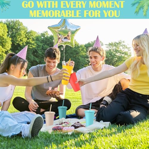 Honeydak 30 Pack Plastic Cups with Lids Straws,Pastel Color - Image 5