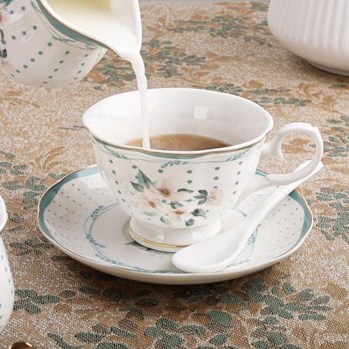 fanquare 21 Pieces Vintage White Camellia Porcelain Tea Set for Adults - Image 3