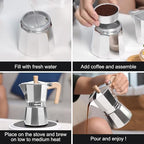 Sivaphe Stovetop Espresso Maker Stainless Steel and Aluminum Moka Pot 9cup - Image 7