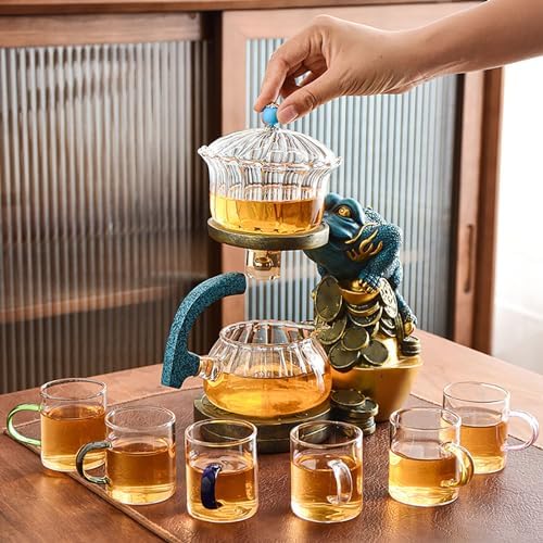 YUDIZWS Lazy Kungfu Drip Teapot,Heat Resistant Tea Set,Sturdy High Borosilicate Glass Teapot,Magnetic Water Diversion Semi-Automatic Teapot Set Magic Tea Set of Holiday Gifts,Fortune tea set - Image 3