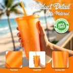 24 Pcs Orange Tumblers with Straw & Lid - 24oz Coffee Cups - Image 4