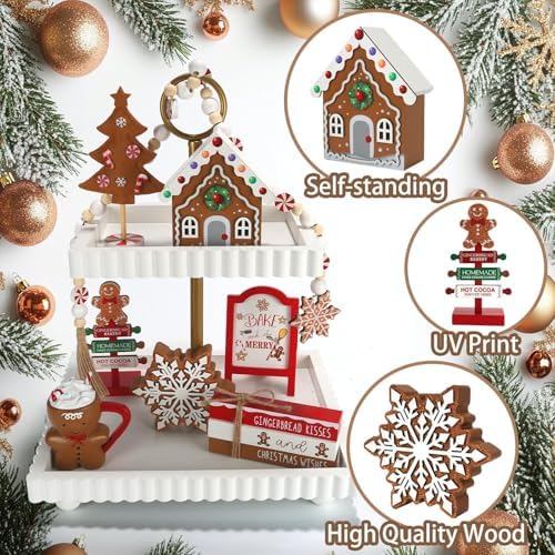Gingerbread Christmas Decorations 8 PCS Tiered Tray Decor Set - Image 2