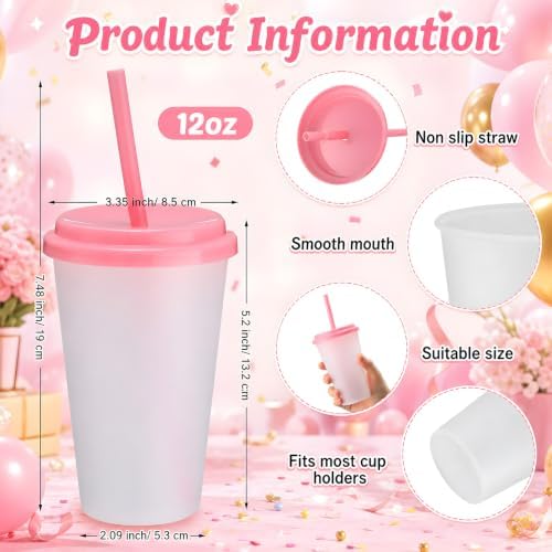 Honeydak 30 Pack Reusable Plastic Tumblers with Lids and Straws 12oz Colorful Cold Drink Cups Bulk Travel Mug Leak Proof Party Iced Coffee Cups for Summer Party Birthday Gift (No Glitter,Pink Lid) - Image 3