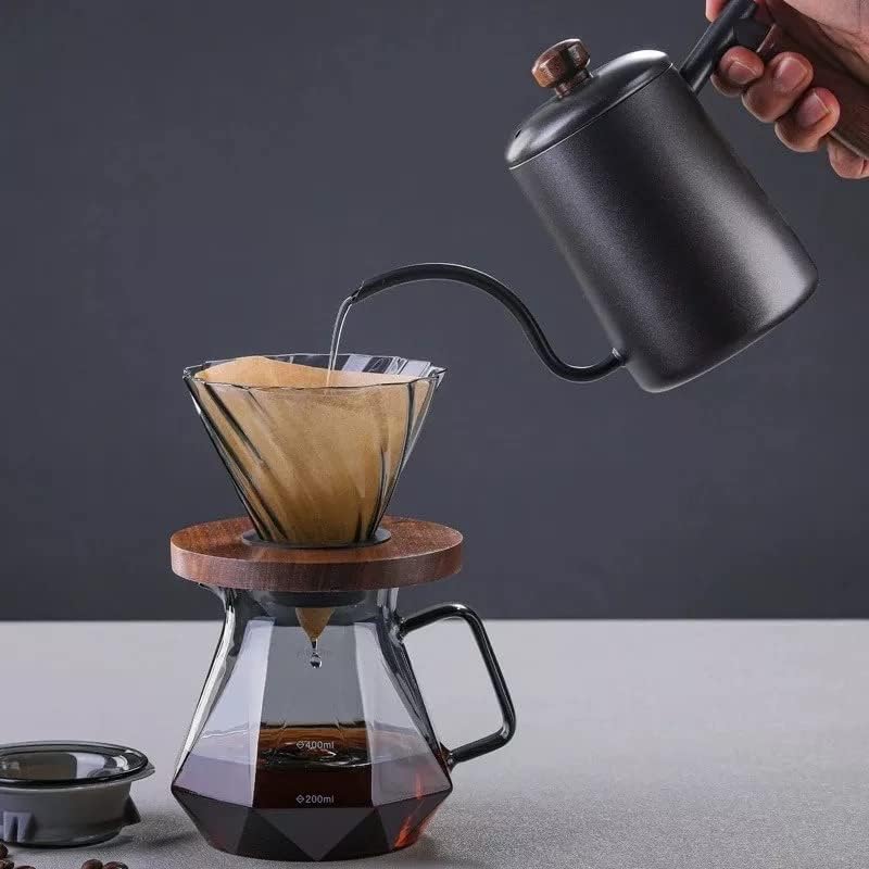 Cafecito Pour Over Coffee Maker Set – 20 oz Glass Carafe with Walnut Base, V60 Dripper & Filters – 5-in-1 Hand Brew Set for Home or Office – Heat-Resistant Borosilicate Glass - Image 2