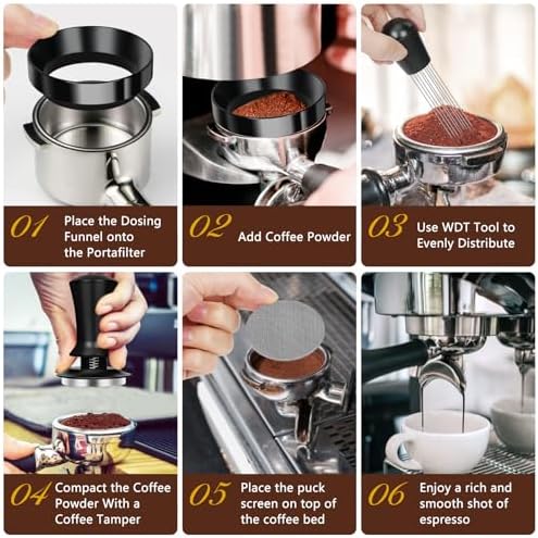 Y-Step 58mm Espresso Accessories Kit 25 PCS, Espresso Tamper Kit Coffee Tamper Set, 58mm Espresso Tamper with Spring Loaded Calibrated, Espresso Puck Screen, Dosing Funnel, WDT Tool, Latte Art Kit - Image 5