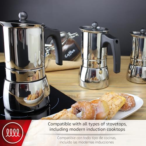 Magefesa Genova Stovetop Espresso Maker, 4 Cups/6.5 oz, 18/10 Stainless Steel Moka Pot, Italian Greca Coffee Maker, Suitable for Induction - Image 3