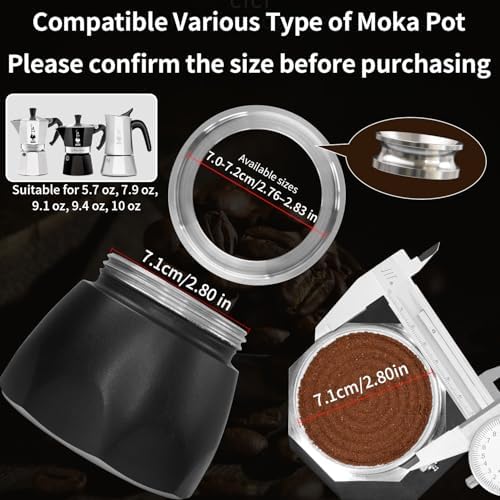 4-6-Cup Moka Pot Tamper, 304 SS Dosing Funnel & Distributor, Silver - Image 3