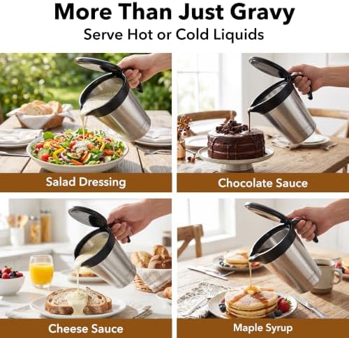 32oz Stainless Steel Gravy Boat Sauce Jug with Hinged Lid - Image 5