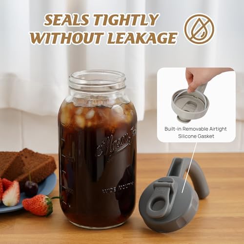 SOLIGT 2 Quart Glass Mason Jar Pitchers with Lids, Dark&Light Gray, 2 Pack - Image 3