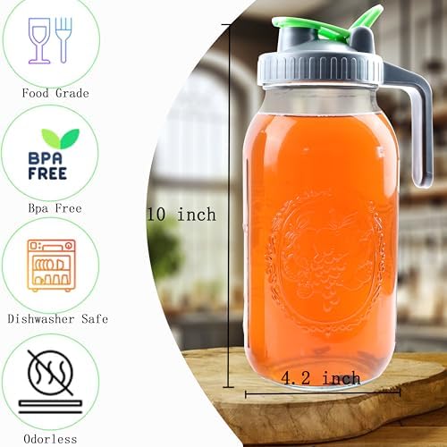 64 Oz Mason Jar Cold Brew Coffee Tea Maker With Food Grade Filter Infuser 2 Quart Glass Pitcher With Lid Half Gallon Iced Hot Tea Pitchers Leak-Proof Jug For Coffee Sun Tea Juice Lemonade Cold Brew - Image 2