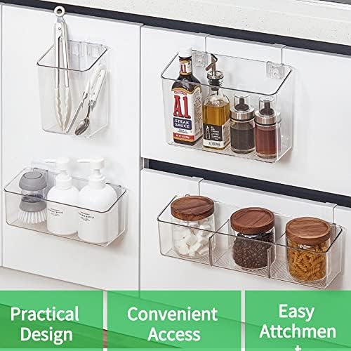 vacane 2 Pack Plastic Adhesive Mount Over Cabinet Door Organizer, Wall Organization Container Makeup Organizer Hanging Basket Bins for Kitchen, Pantry, Craft Room, Office, Space Saving Holder - Image 3