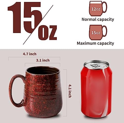 Hasense Red Coffee Mugs Set of 4, 12 oz Coffee Cups Ceramic, Latte Mug with Large Handle for Coffee, Tea, Milk and Chocolate,Easy Hold & Clean, Dishwasher & Microwave Safe - Image 3
