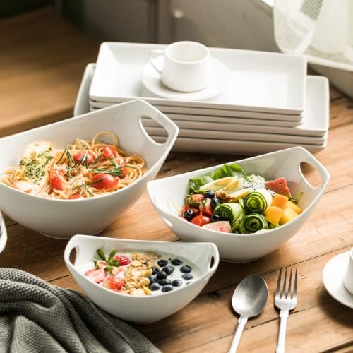 Gomakren Serving Bowls with Handles, Serving Dishes, Porcelain Salad Bowls & Ceramic Pour Over Coffee Dripper, Single-Hole Cone Brewer, White - Image 2