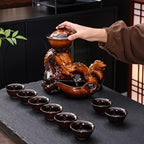 Chinese Gongfu Tea Set Ceramic Teapot with Infuser, 8 Cups, Semi Automatic Dragon Design for Loose Leaf Tea - Image 6
