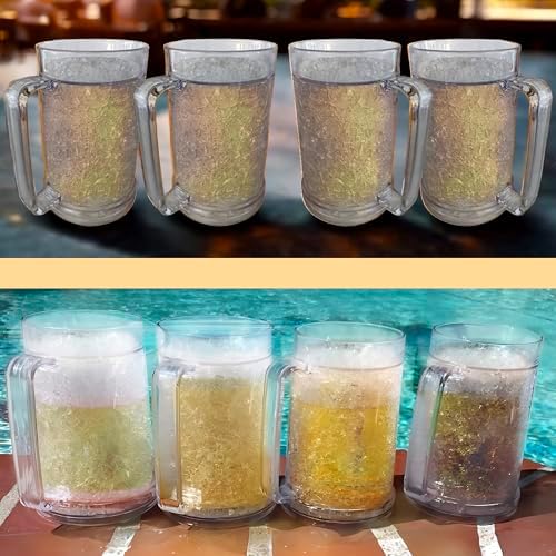 Lily's Home Freezer Beer Mugs with Handles, 16 oz Set of 4 – Clear Frosted Double Wall Insulated Acrylic, Gel-Filled, Break-Resistant for Home Bar, Pool Parties, BBQ & Outdoor - Image 7