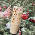 Sip-Sip Hooray! Christmas Reindeer Candy Cane 40oz Glass Tumbler with Lid and Straw, Iced Coffee Cup Holiday Gift - Image 2