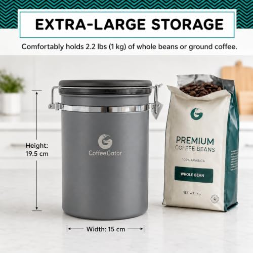 Coffee Gator Coffee Canister, 39oz Large Airtight Stainless Steel Container - Image 2