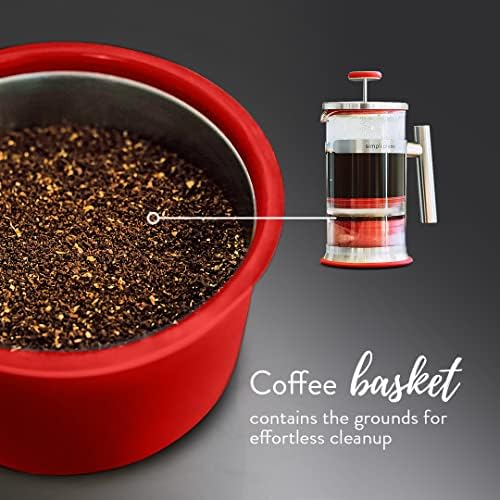 Simpli Press French Press Coffee & Tea Maker - Easy Cleanup & Customizable Smooth Coffee - Patented - Plastic-Free Premium Stainless Steel 34 oz - Red Color - Image 6