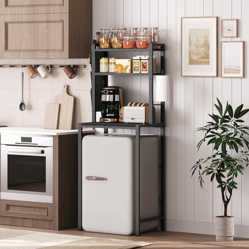MAHANCRIS Bakers Rack with Mini Fridge Shelf, 3-Tier Microwave Stand, Coffee Bar Station with Paper Holder, Freestanding Kitchen Storage Rack, for Kitchen, Black BRBK5401 - Image 2