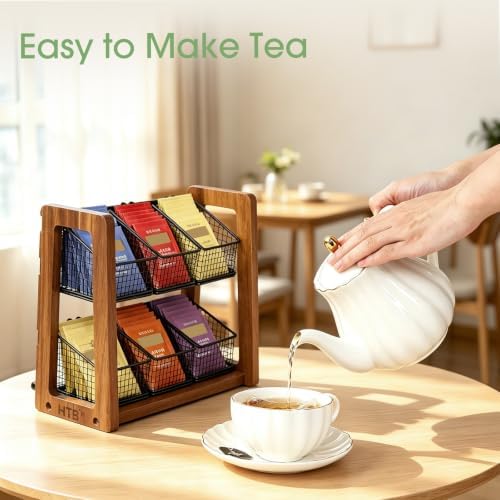 HTB 2 Tier Tea Organizer for Tea Bags with 6 Removable Metal Baskets - Image 4