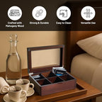 Bey-Berk Custom Engraved Mahogany Tea Storage Chest with Glass Lid – 6-Compartment Box for Tea Bags & Accessories - Image 3