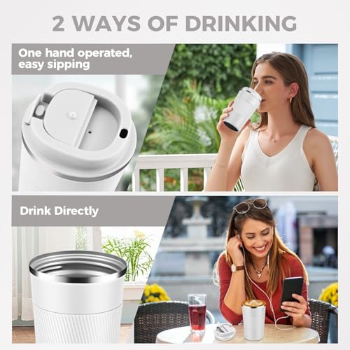 Volhoply 13 oz Stainless Steel Insulated Travel Coffee Mug with Fip Lid Bulk 8 Pack,Reusable Double Wall Vacuum Metal Coffee Cup,Portable Leak Proof Thermal Tumbler for Hot & Cold Drinks(White,8) - Image 5
