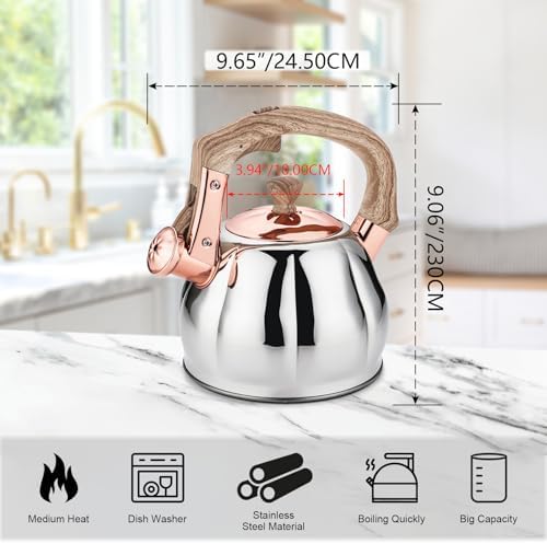 Stainless Steel Tea Kettle for Stove Top Teakettles Stovetop Whistling with Heat Proof Ergonomic Handle 2.5 Quart - Image 5