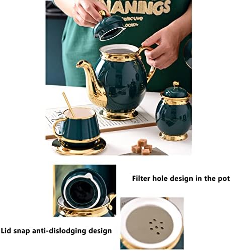 Tea Cups and Tray Set of 14 Pieces,Luxury Set with Teapot, Afternoon Tea Coffee Cups with Ceramic Tray, British Porcelain Tea Party Set for Kitchen,B - Image 6
