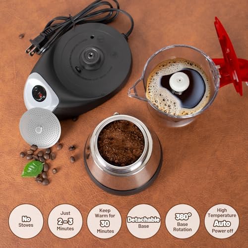 Electric Moka Pot 3-6 Cup 150-300ml Plastic Transparent Stovetop Espresso Maker Portable Stainless Steel Mocha Pot Percolator Italian Coffee Makers Greca Machine Cafe Classic for Home Camping - Image 4
