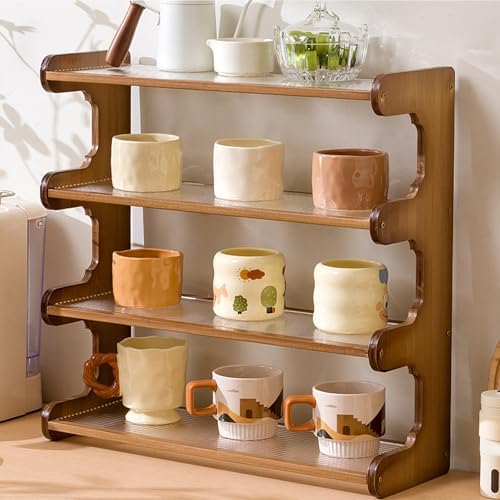 Wooden Mug Display Holder, Bamboo Wood Coffee Mug Organizer Countertop, Counter Shelf for Tea Coffee Bar Accessories, Matcha Stand, Kitchen Condiment Storage Rack,4tier,20.28IN - Image 6