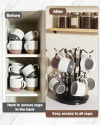 8-Hook 360° Rotating Large Coffee Mug Tree for Counter, Wood Base, Black - Image 7