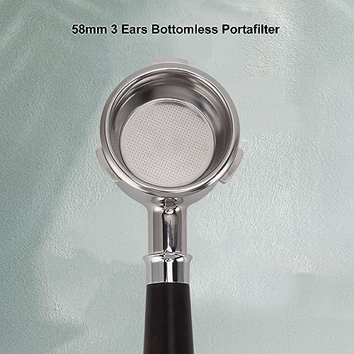 58mm Bottomless Portafilter, 3 Ear Diagnosis Tool for Home Barista Barsetto Compatible Machines Food Grade 304 Stainless Steel Solid Wood Handle 1 Pc - Image 3