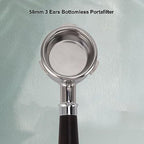 58mm Bottomless Portafilter, 3 Ear Diagnosis Tool for Home Barista Barsetto Compatible Machines Food Grade 304 Stainless Steel Solid Wood Handle 1 Pc - Image 3