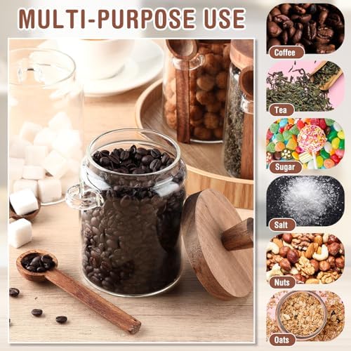Remerry Set of 4 Glass Jar with Wooden Lid and Spoon, 20 oz Coffee Bean Tea Sugar Jar Set, Clear Airtight Spice Canisters Glass Food Storage Kitchen Containers for Coffee Bean Tea Sugar - Image 5