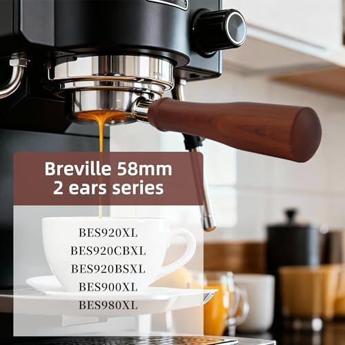 ShanSon Espresso 58mm Bottomless Portafilter with Stainless Steel 2 Ears Filter Basket,Natural Wood Handle,18g Filter Basket Included,for Breville - Image 5