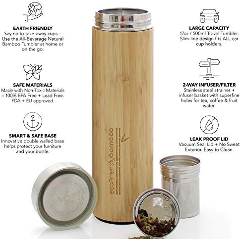 Teabloom All-Beverage Travel Tumbler – Large Capacity 17 oz / 500 ml – Insulated Thermos Mug – Eco-Friendly Bamboo – Hot and Cold Tea Infuser – Cold-Brew Coffee – Fruit-Infused Water – The Naturalist - Image 3