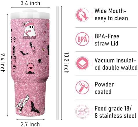 Halloween Scary Mask Tumbler with Lid and Straw 40oz - Image 3