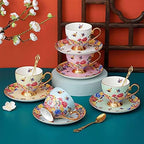 tea cups and saucers,Ceramic Coffee Tea and Saucer Set Bone China Teacups Elegant Cup and(Green) - Image 6